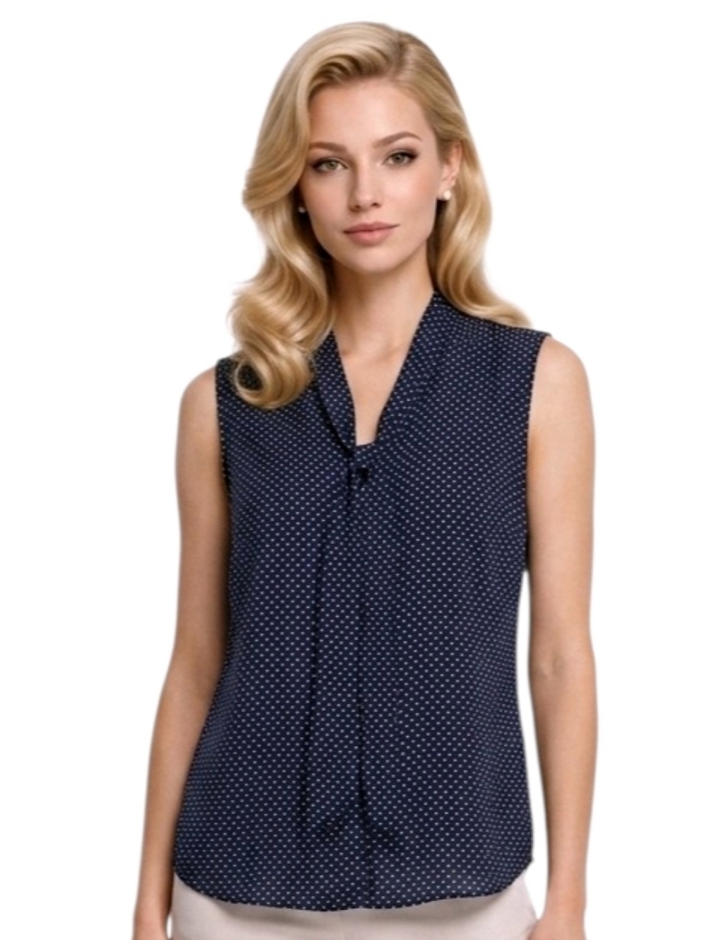J. Crew Navy Polka Dot Tie-Neck  Sleeveless Blouse Size S